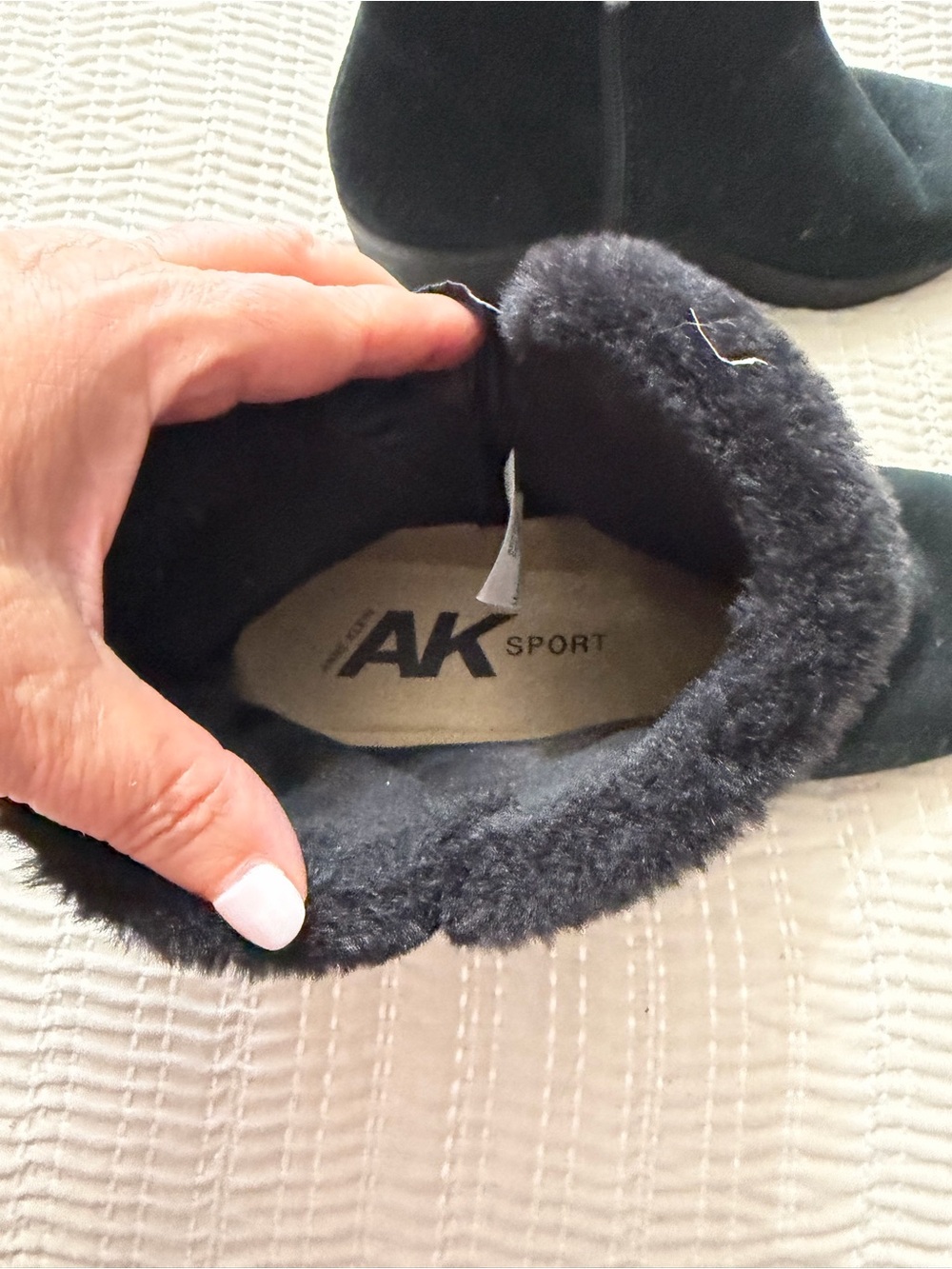 Anne Klein Black Faux-Fur Trim Winter Boots